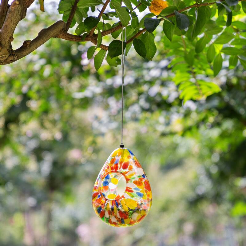 Glitzhome 6.75''H Glass Water Drop Hanging Dots Birdfeeder