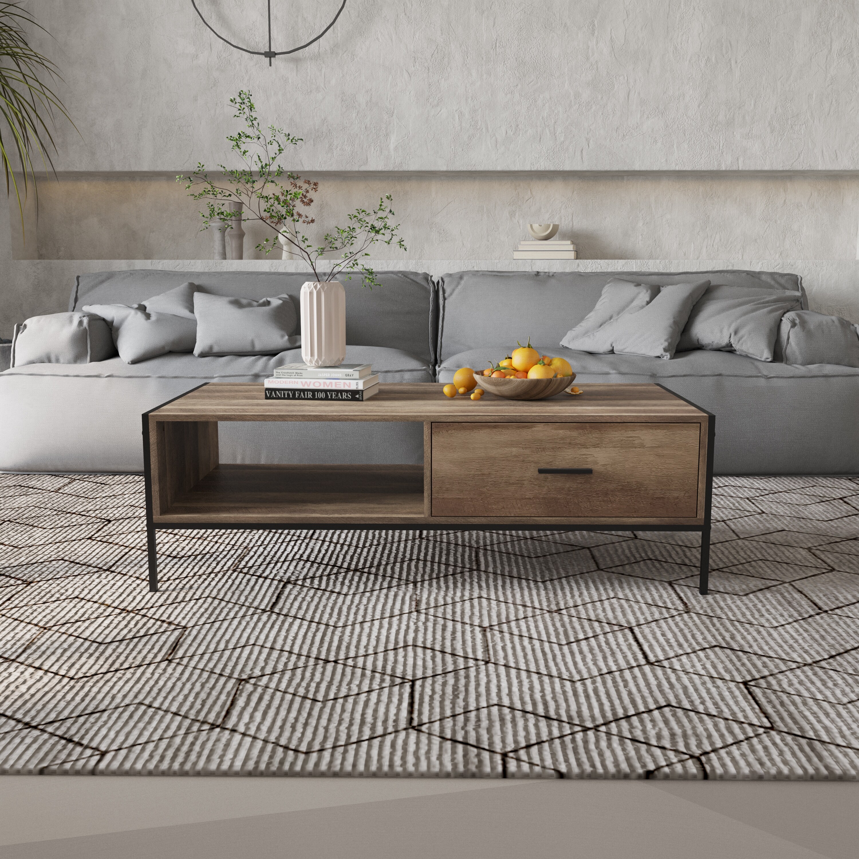 Modern Coffee Table With Drawers And Storage Shelves,modern Furniture Decor,rectangular Unique Coffee Table