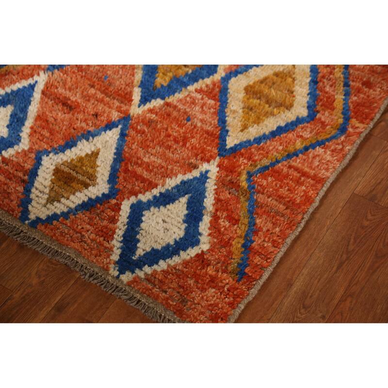 Orange Moroccan Oriental Runner Rug Hand-Knotted Tribal Wool Carpet - 2'10" x 9'9"