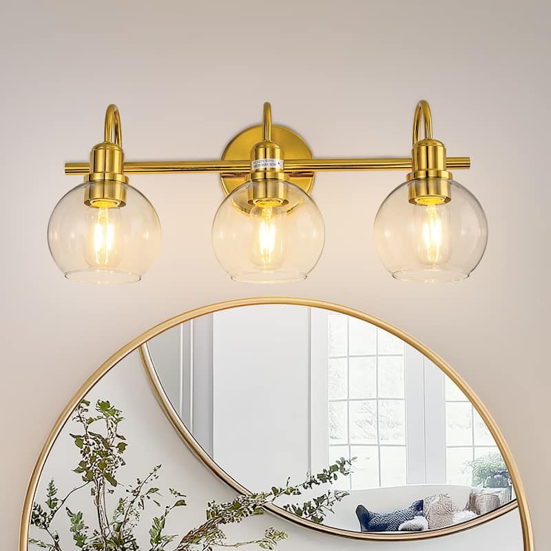 YANSUN Fishing Rod Style Vanity Light, 130mm Clear Round Shade, E26, Antique Copper Finish for Stylish Mirror Illumination