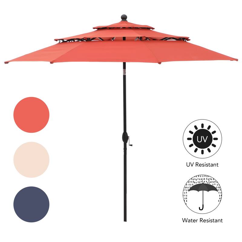 MAISON ARTS 10ft 3 Tiers Patio Outdoor Umbrella Matched with most Patio Table with Ventilation Auto-tilt and Crank Lift