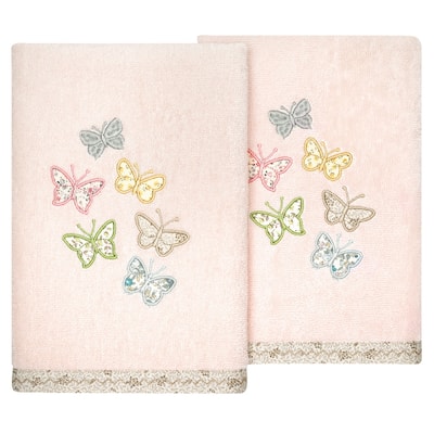 Authentic Hotel and Spa 100% Turkish Cotton Mariposa 2PC Embellished Hand Towel Set
