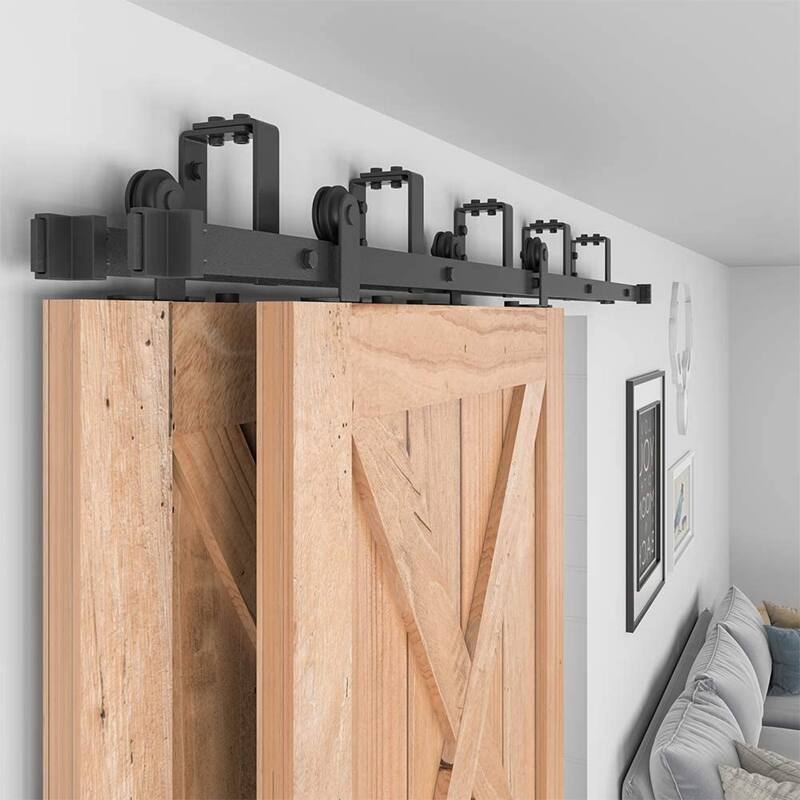 WINSOON 5-16FT Top Mount Bypass Sliding Barn Door Hardware Kit for Low Ceiling fit Double Doors