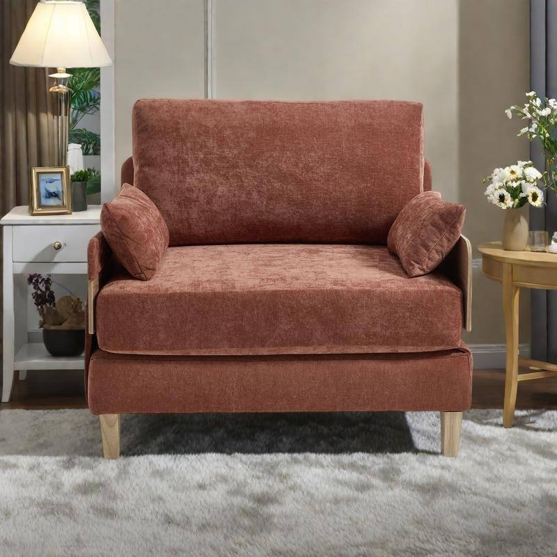 Chenille 3-in-1 Convertible Sofa Bed Chair with 3 Pillows and Storage Pockets - Orange