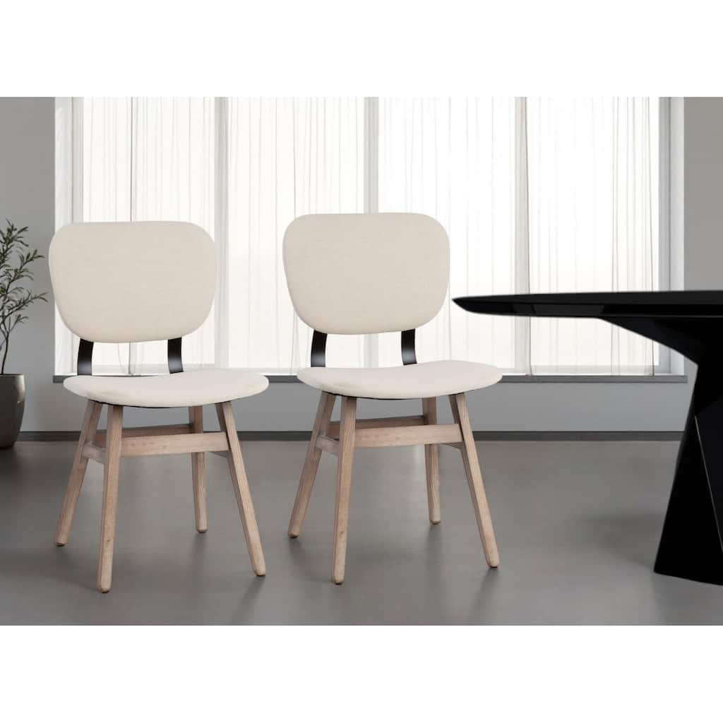 HomeRoots Set Of Two Cream And Brown Upholstered Fabric Open Back Side Chairs - 18.50 in. x 33.30 in. x 18.50 in.