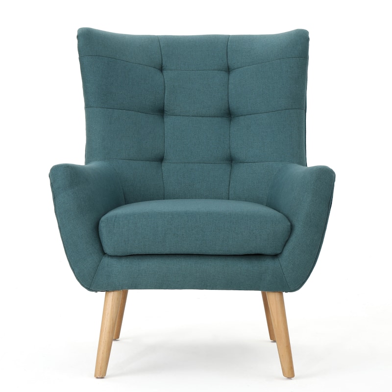 Roomfitters Mid-Century Modern Accent Chair with Tufted Back and Wood Legs, Upholstered Lounge Chair