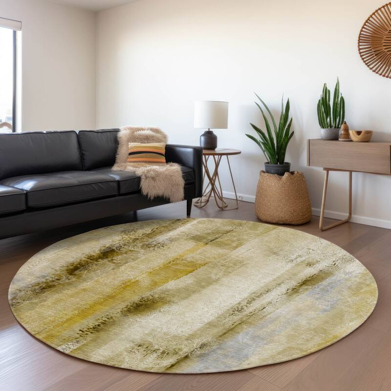 Premium Washable Super Soft Abstract Imprints Mayfield Rug - Taupe - 8' x 8' - Round