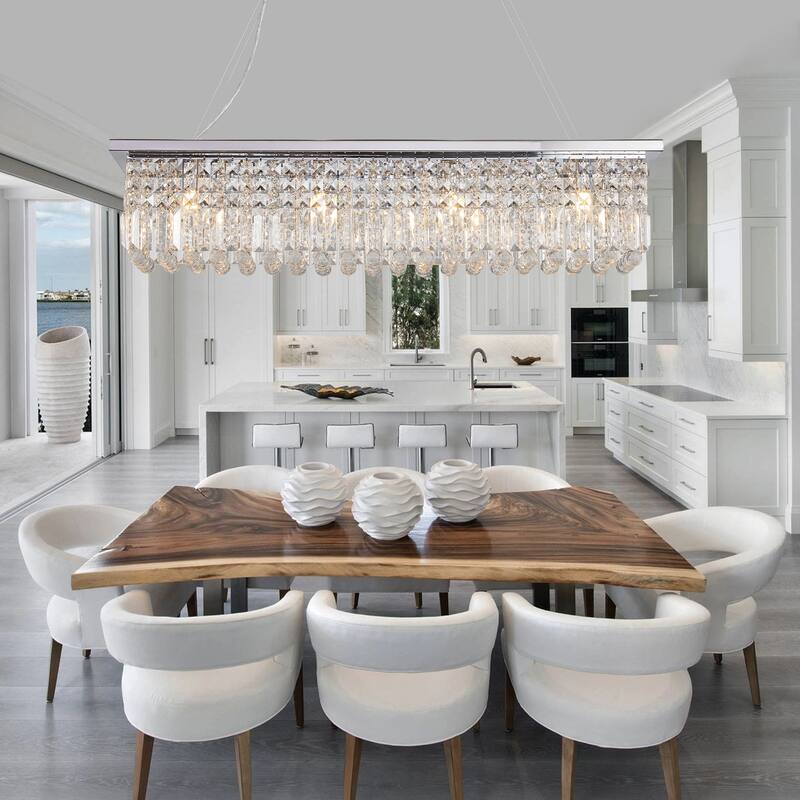Modern Rectangular Crystal Chandelier 8-Light Pendant Lights for Dining Room (Bulbs Not Included)
