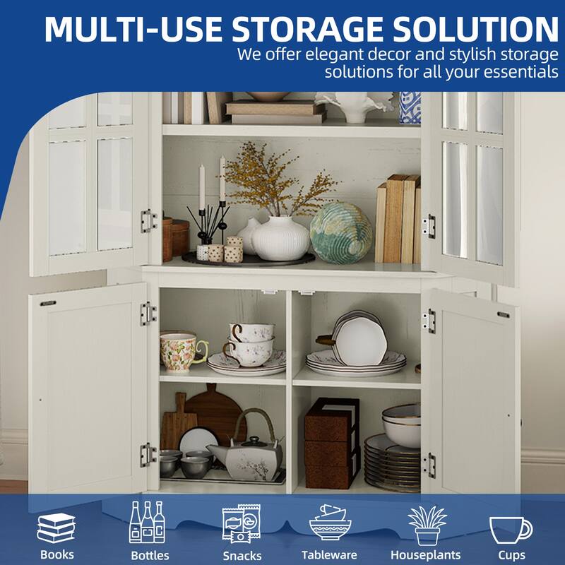 Moasis 70.8" Tall Farmhouse Glass Display Storage Cabinet with Adjustable Shelves