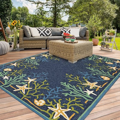 Dream Decor Rugs Picadilly Coral Reef Blue Green Outdoor Area Rug