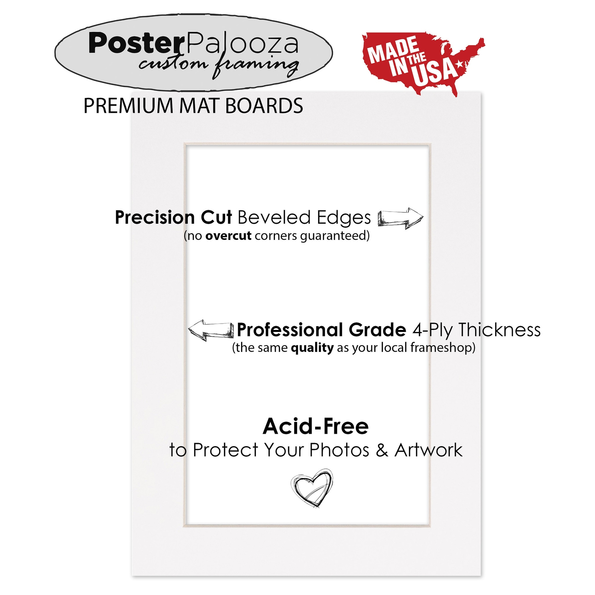8x10 Mat for 5x7 Photo - White with Black Core Matboard for Frames Measuring 8 x 10 In- to Display Art Measuring 5 x 7 Inches