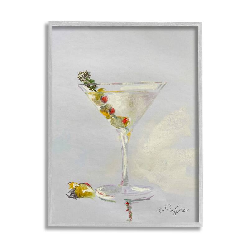 Stupell Olive Martini Glass Cocktail Bar Classic Style Framed Wall Art - Green - 24 x 30 - Grey