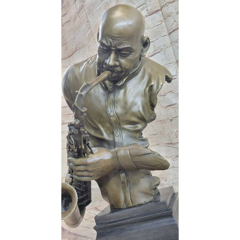 Harlem Jazz Man Saxophonist African American Black Saxophone Player Bronze Statue Sculpture Art