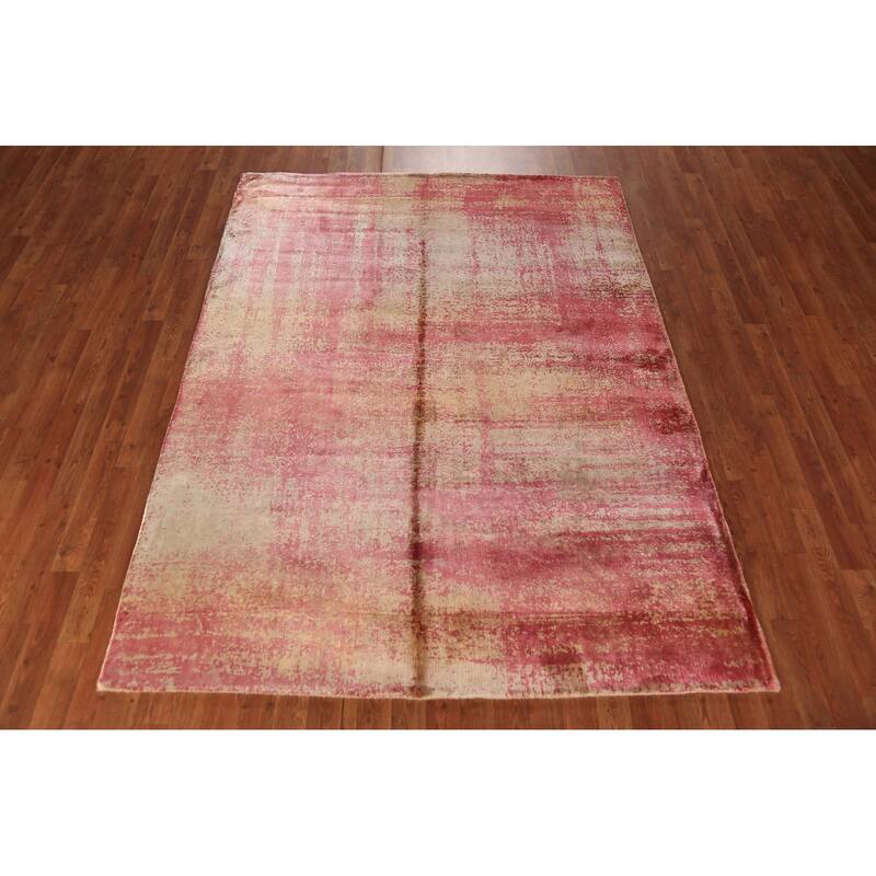 Contemporary Abstract Indian Area Rug Hand-Knotted Wool Carpet - 5'6"x 7'6"
