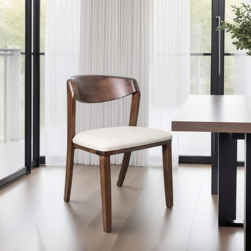 Viki Dining Side Chair Set of 2, Ivory Fabric Seat, Brown Solid Wood