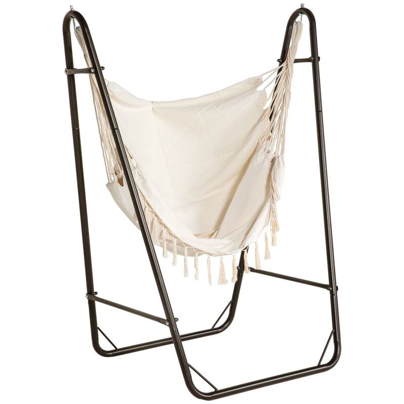 Steel Frame Hammock Chair with U-Shape Stand and 330lb Capacity, Includes Side Pocket