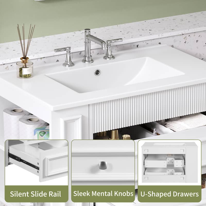 30'' Floating Bathroom Vanity with Single White Integrated Ceramic Sink - 30'' x 18.3'' x 19.4''