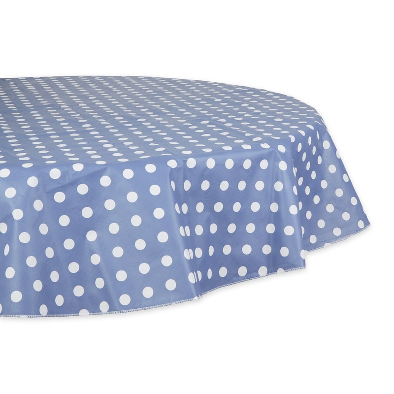 Stonewash Blue Polka Dot Vinyl Tablecloth - 70" Round - Stonewash Blue