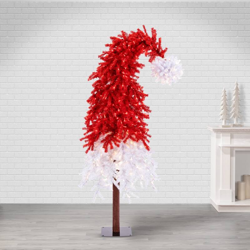 Festive 7 Foot Santa Hat Christmas Tree with Dual Color LED Lights