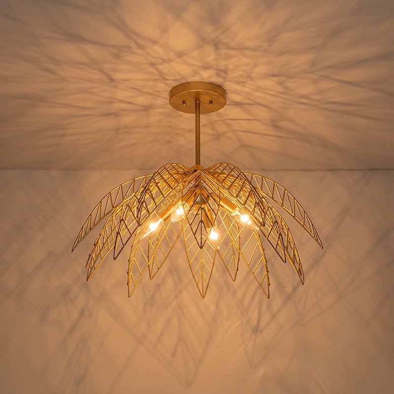 4 Lights Dual Semi-Flush Mount Ceiling Light Leaf Shaped Shades - Dia.26-in