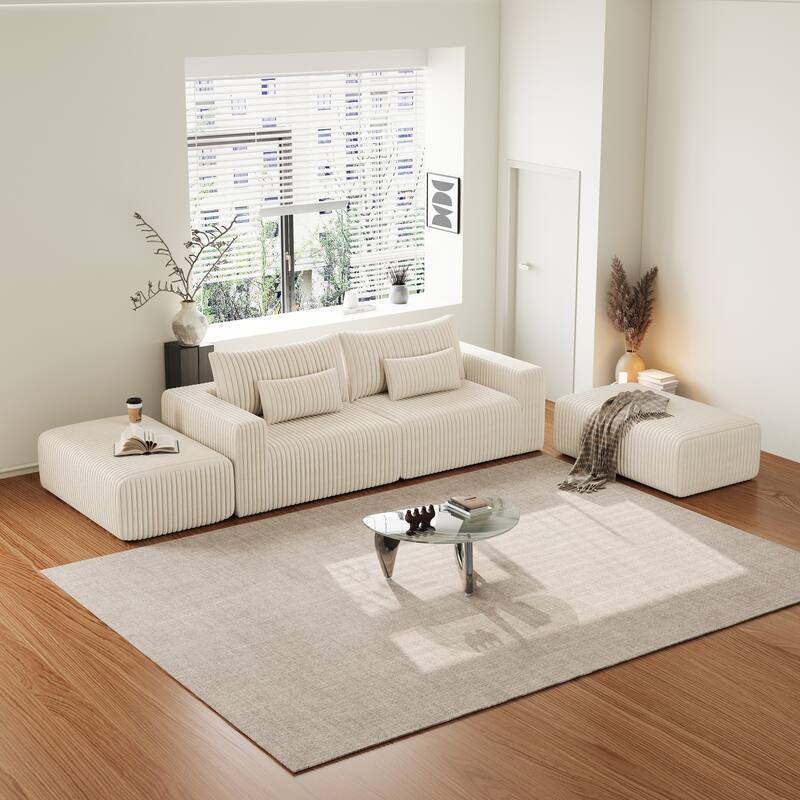 102" Corduroy Cloud Sofa Oversized Modular Sleeper Sofa for Livingroom Plush Sectional Loveseat with 2 Removable Footstool