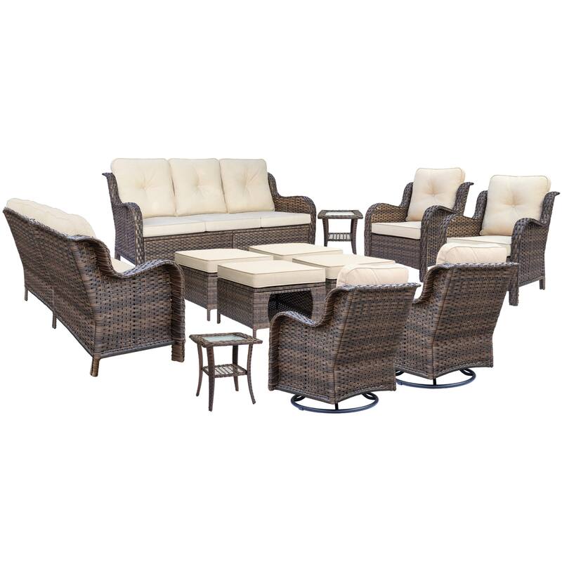 12 Piece Outdoor Rattan Patio Conversation Sofa Sets with Swivel Chair
