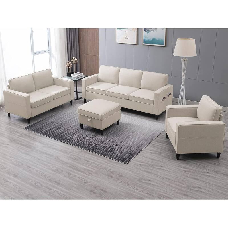 Mixoy Convertible Living Room Furniture Set-Single Sofa/Loveseat/3-Seat Sofa with Ottoman for DIY Combination - Beige-3+2+1 - Reversible