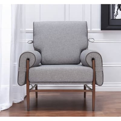 HomeRoots 34" Gray And Brown Upholstered Arm Chair - 34' X '37' X '35