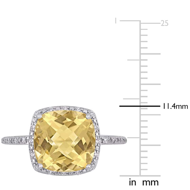 Miadora Sterling Silver Cushion-Checkerboard-Cut Citrine and 1/10ct TDW Diamond Cocktail Ring