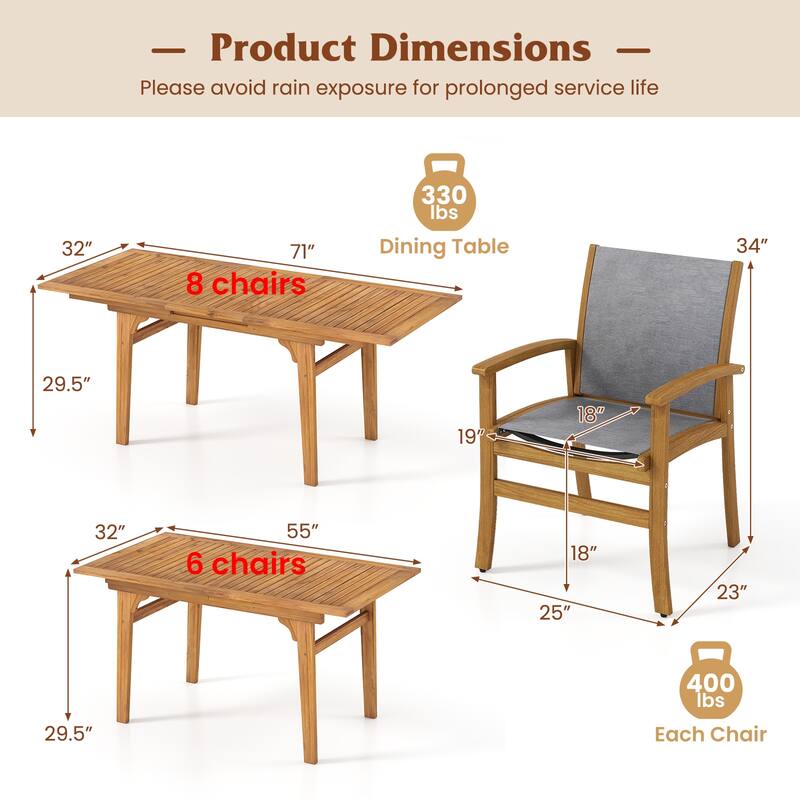 Gymax 9-Piece Acacia Wood Outdoor Dining Set for 6-8 w/ 1.97''