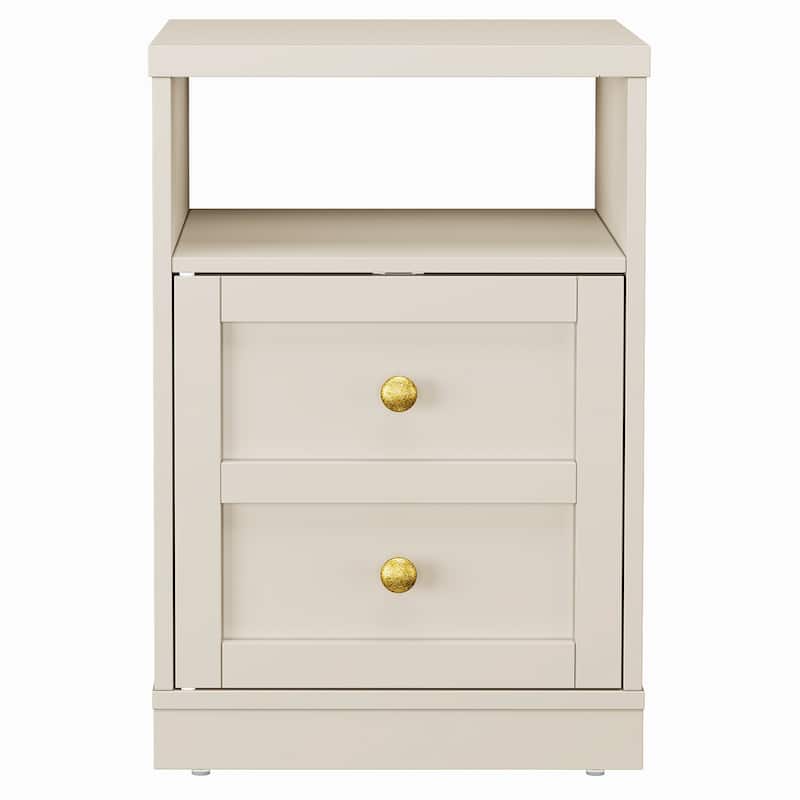 Modern Nightstand with Door & Open Shelf - Beige