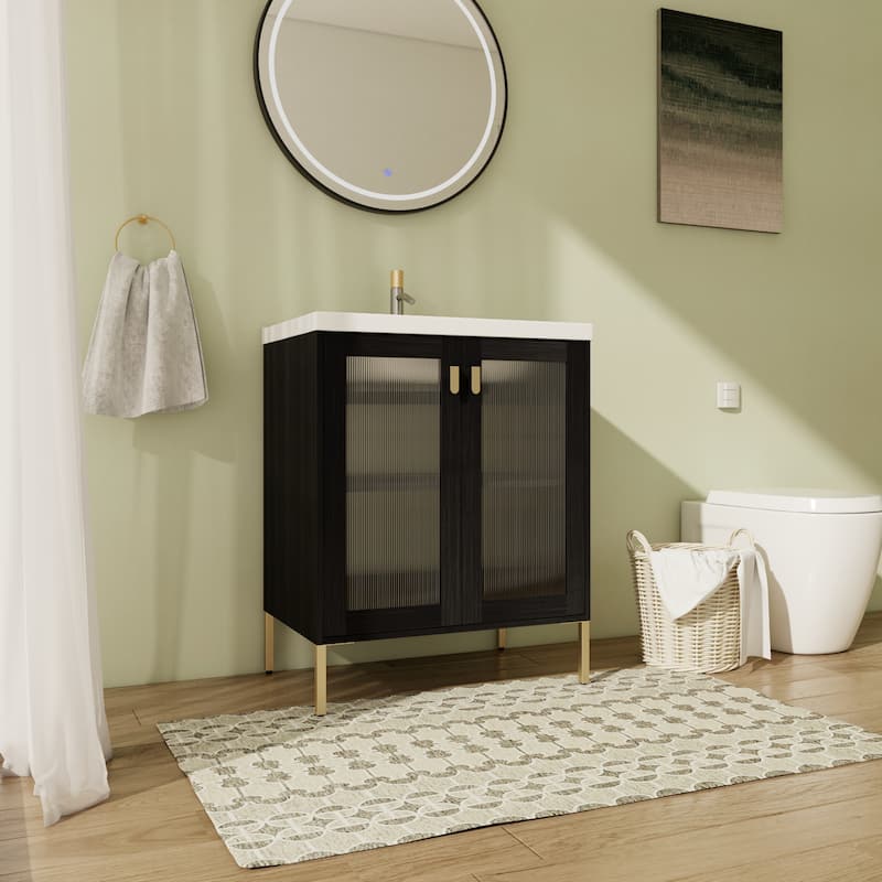 28" FreeStanding Bathroom Vanity with Sink, Floor Stand Bathroom Vanity with Soft Close Door and Adjustable shelf