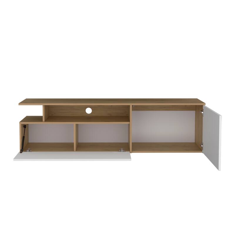 Tv Stand with Sleek and minimalist design,60" TV Capacity,2 Doors, 4 Shelves,FSC Certified CPSIA Compliant