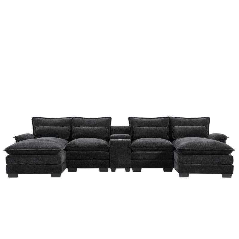 123" Chenille U-Shaped Sectional Sofa with Console & USB Charger