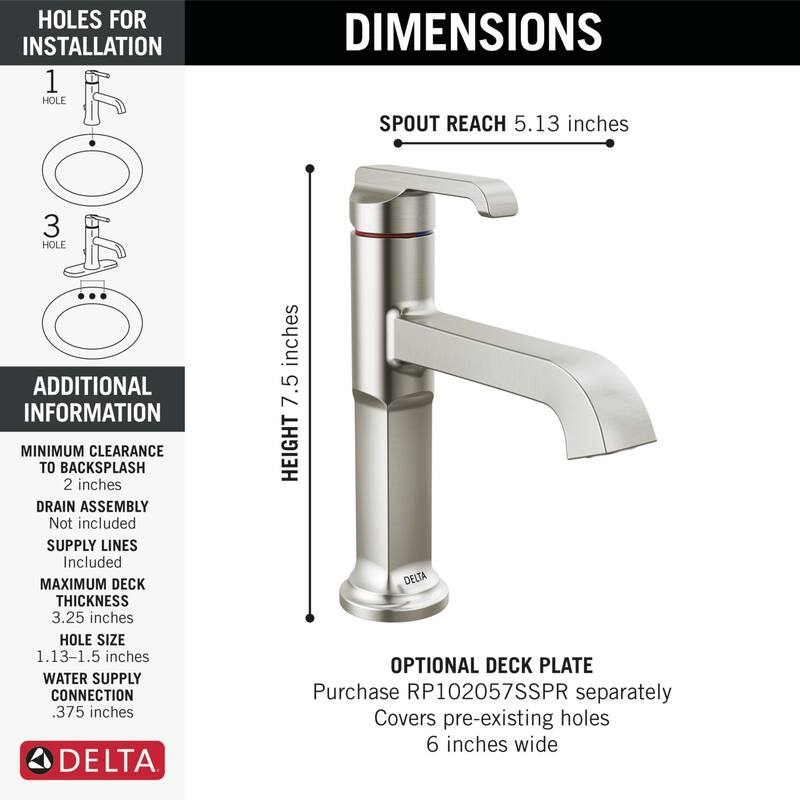 Delta 589-LPU-DST Tetra 1.2 GPM Single Hole Bathroom Faucet Less Drain