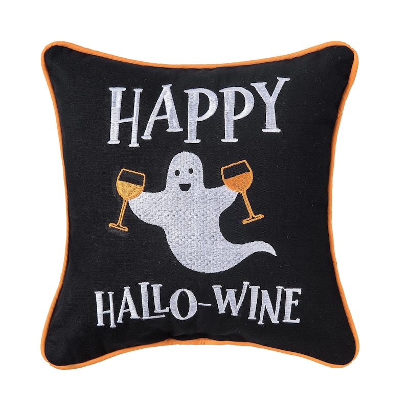 10" x 10" Happy Hallo-Wine Halloween Small Petite Throw Pillow
