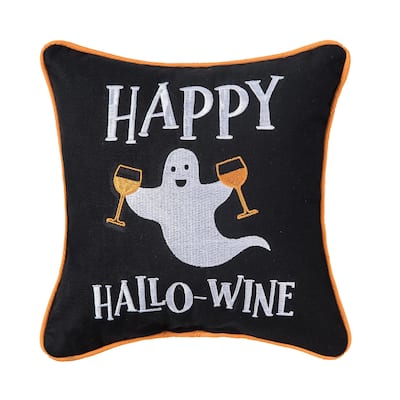 10" x 10" Happy Hallo-Wine Halloween Small Petite Throw Pillow