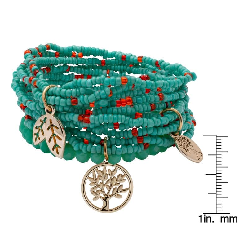 Victoria Townsend Gold Plated Leaf Charm Blue Bead Layering Bracelet