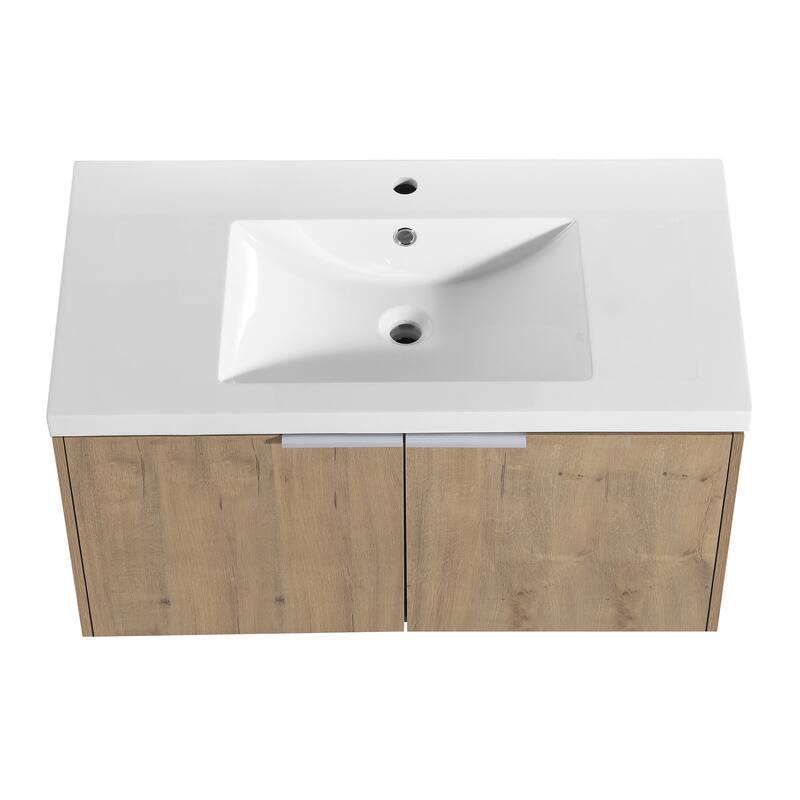 24x18 Floating Bathroom Cabinet with Sink, Soft-Close Doors & Metal Handles, Ideal for Small Bathrooms