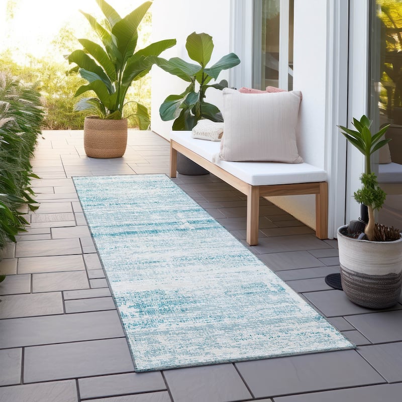Machine Washable Indoor/ Outdoor Chantille Ombre Solid Rug - Teal - 2'3" x 7'6"