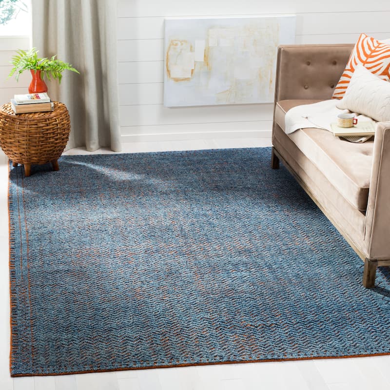 SAFAVIEH Couture Hand-knotted Castilla Rosli Modern Wool Rug - 9' x 12' - Blue/Rust