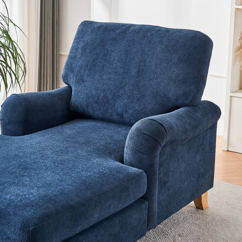 Modern Mid-Century Blue Foam Chaise Lounger Sofa