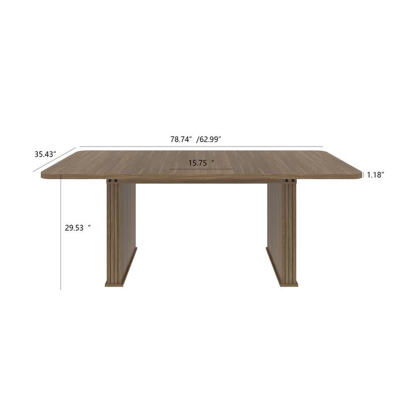 Modern Dining Table for 6-10 People, Wood Kitchen Table with Double Robust Pedestal - Brown