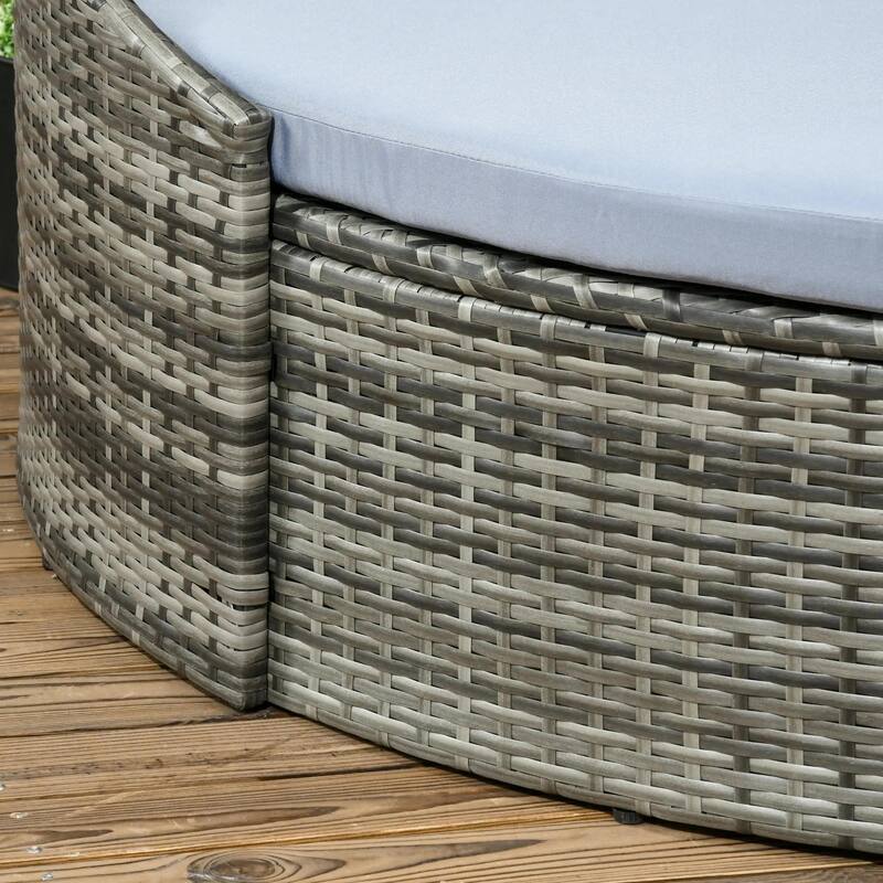 Convertible Rattan Daybed Sectional, Light Grey/Grey