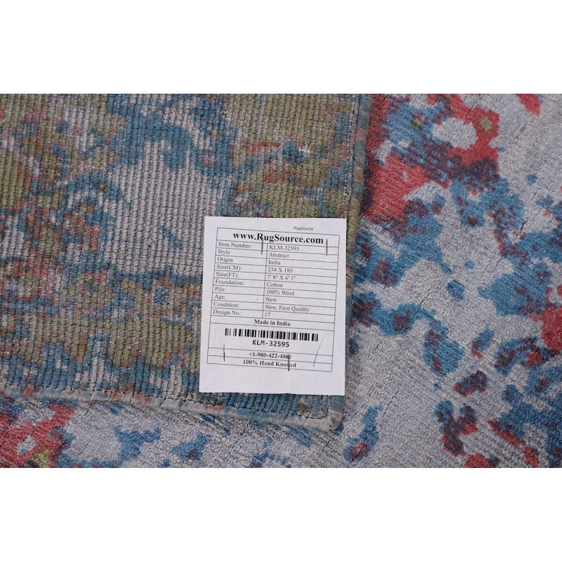 Multicolor Modern Abstract Area Rug Handmade Wool Carpet - 6'1" X 7'8"
