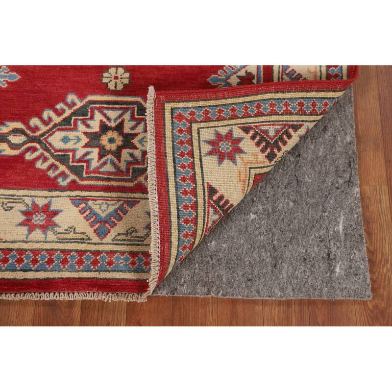 Geometric Red Kazak Accent Rug Hand-Knotted Wool Carpet - 3'4" x 4'9"