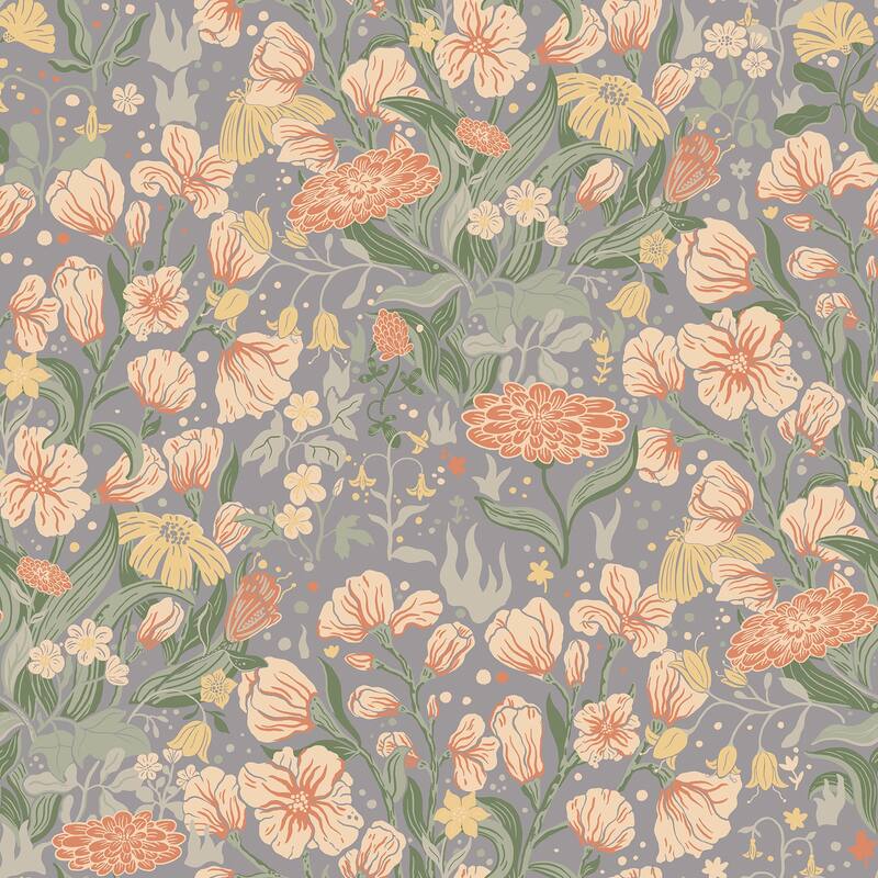 A-Street Prints Hava Coral Meadow Flowers Wallpaper
