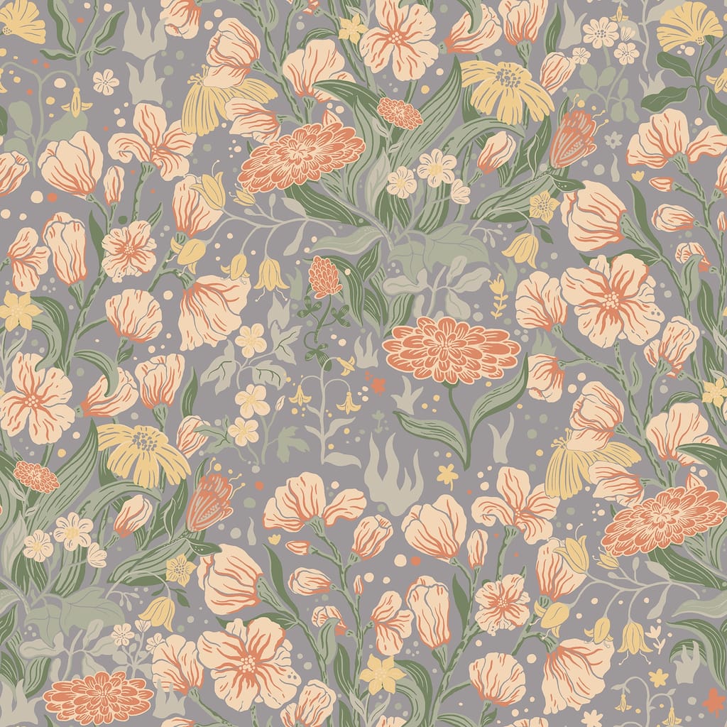 A-Street Prints Hava Coral Meadow Flowers Wallpaper