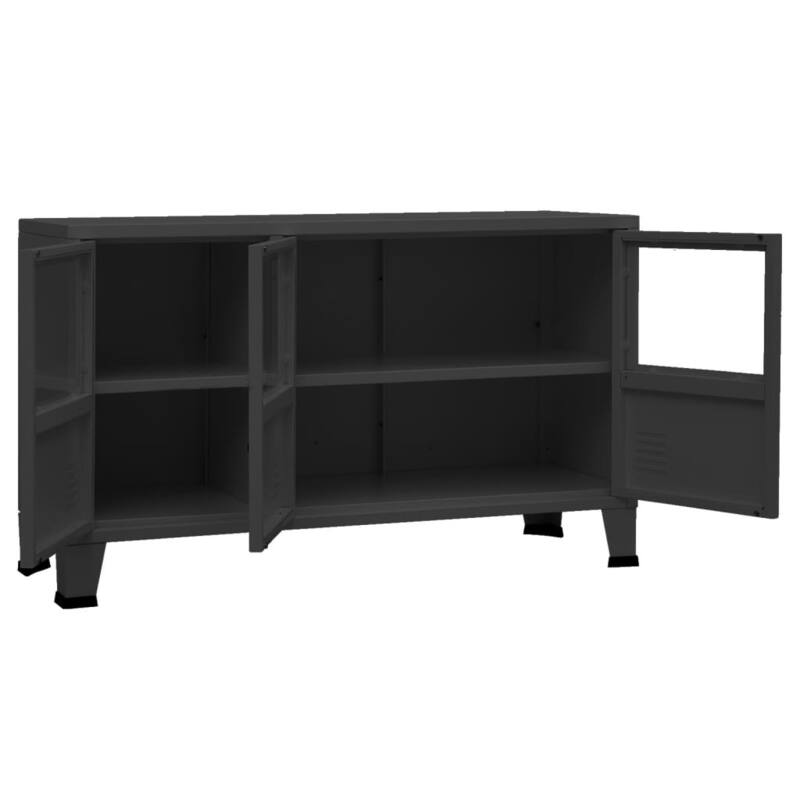 vidaXL Sideboard Industrial Storage Cabinet for Living Room Metal and Glass - 41.3" x 13.8" x 24.4"