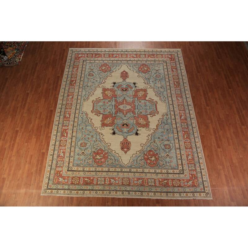 Vegetable Dye Heriz Serapi Rug Hand-Knotted Oriental Wool Carpet - 10'2"x 12'5"